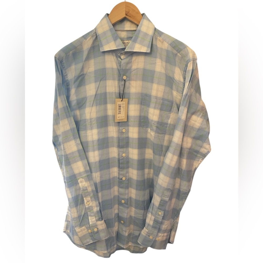 NWT Peter Millar Rosemont Summer Soft Shirt Cottage Blue Plaid Soft Cotton M - Picture 2 of 13